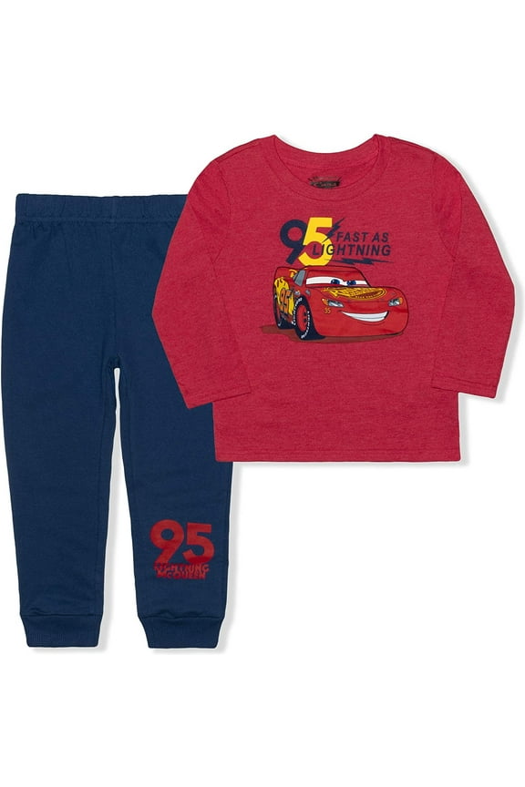 Disney Lightning Mc Queen Jogger Set for Boys, Toddlers' Long Sleeve Tee and Jog Pants
