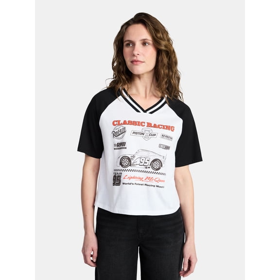 Disney Cars Women's Lightning McQueen Front Back Graphic Tee with Short Sleeves, Sizes XXS-XXL