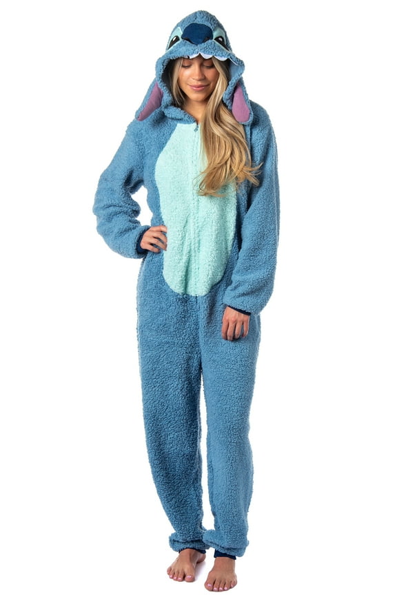 Disney Lilo And Stitch Adult Unisex Stitch Costume Sherpa Fleece One Piece Pajama Union Suit