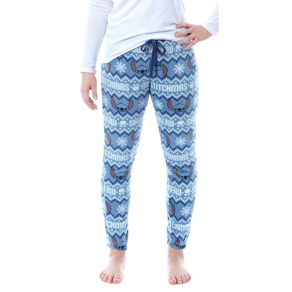 Disney Lilo And Stitch Juniors' Merry Stitchmas Plush Fleece Pajama Pants, LG