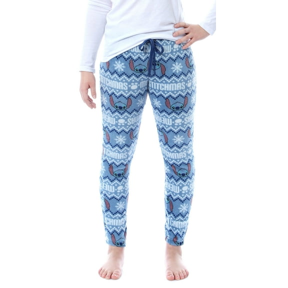 Disney Lilo And Stitch Juniors' Merry Stitchmas Plush Fleece Pajama Pants, LG