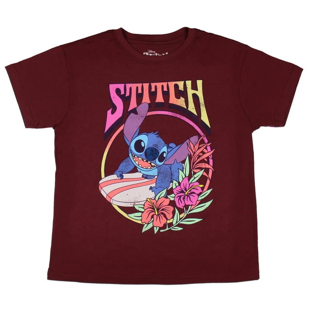 【2plan】808 Stitch Loose Fit Short Sleeve T-shirt Disney Lilo And Stitch Men's Stitch Surfing Sunset Hibiscus