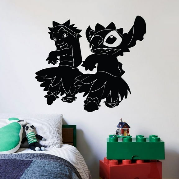 Disney Lilo And Stitch Movie Animation Lilo and Stitch Cute Happy Dancing Silhouette Disney Wall Sticker Vinyl Decal Home Decor Room Living Room Bedroom Decoration Sticker Decal Size (30x30 inch)