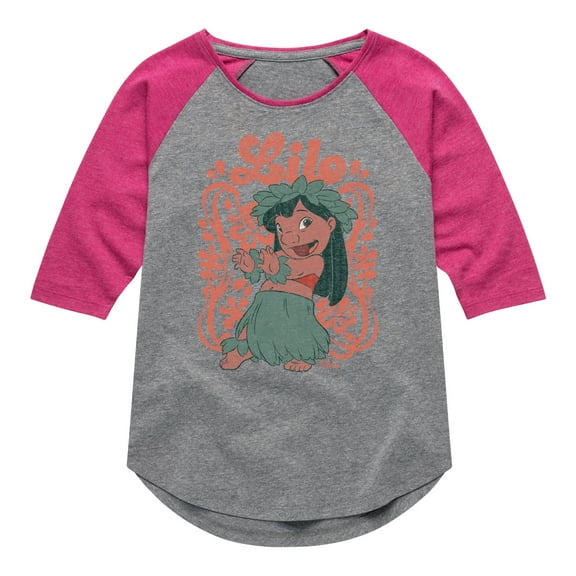 Disney - Lilo Floral Frame - Youth Girls Shirt Tail Raglan T-Shirt