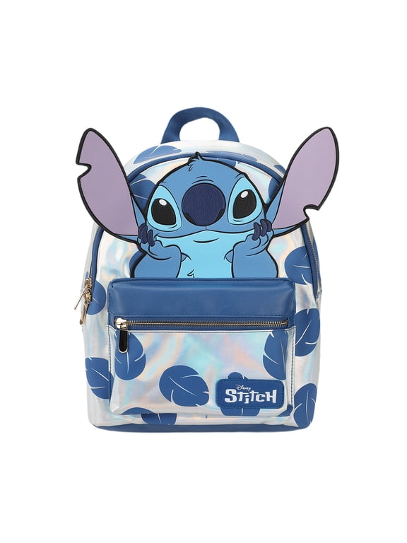 Disney Stitch Blue Leaves 12.6" White Mini Backpack