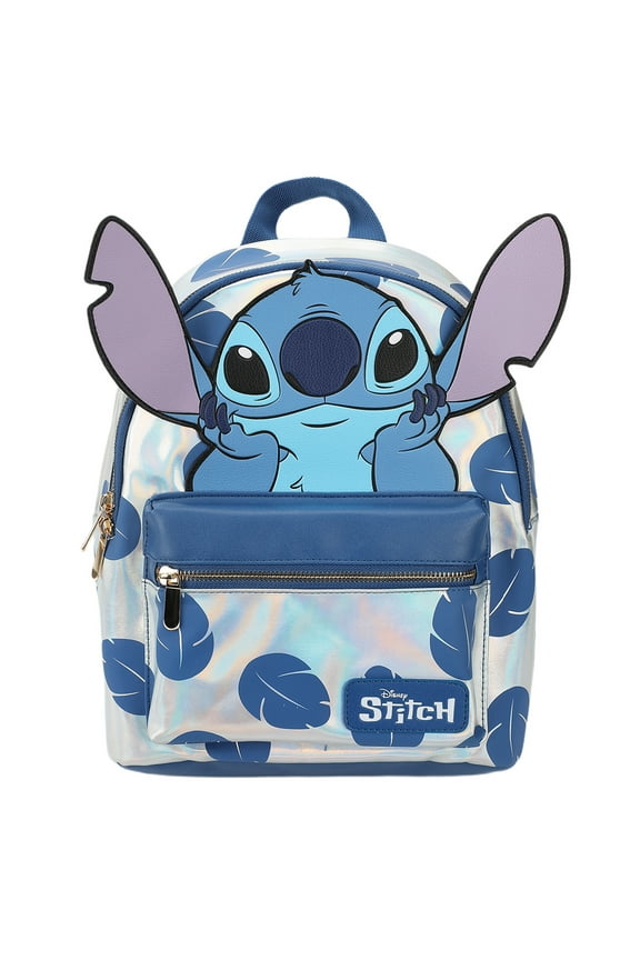 Disney Stitch Blue Leaves 12.6" White Mini Backpack