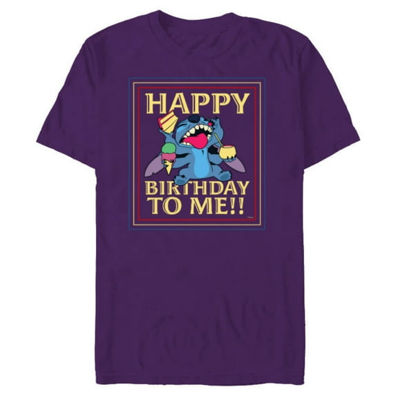 Disney Lilo & Stitch 4-Armed Treats “Happy Birthday to Me!!” - Short Sleeve Blended T-Shirt for Adults - Customized-Purple