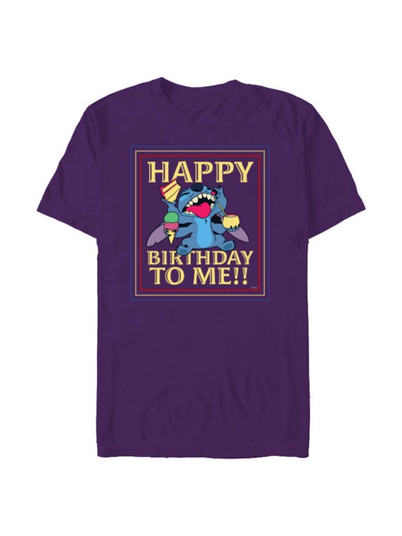 Lilo & Stitch 4-Armed Treats “Happy Birthday to Me!!” - Short Sleeve Blended T-Shirt for Adults - Customized-Purple