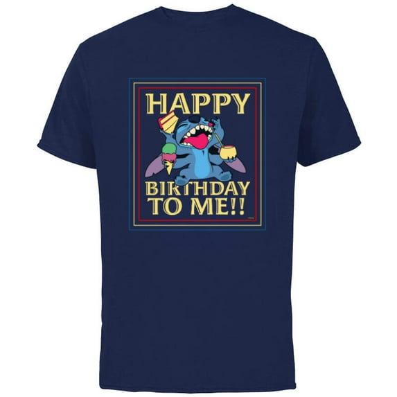 Disney Lilo & Stitch 4-Armed Treats “Happy Birthday to Me!!” - Short Sleeve Cotton T-Shirt for Adults - Customized-Navy