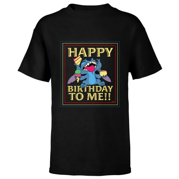 Disney Lilo & Stitch 4-Armed Treats “Happy Birthday to Me!!” - Short Sleeve T-Shirt for Kids - Customized-Black