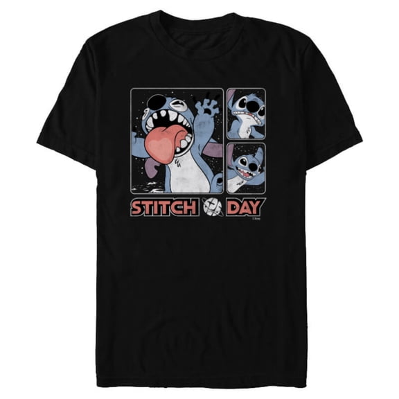 Disney Lilo & Stitch 626 Stitch Day Silly Faces Distressed - Short Sleeve Blended T-Shirt for Adults - Customized-Black