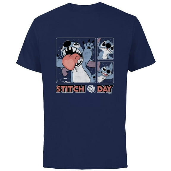 Disney Lilo & Stitch 626 Stitch Day Silly Faces Distressed - Short Sleeve Cotton T-Shirt for Adults - Customized-Navy
