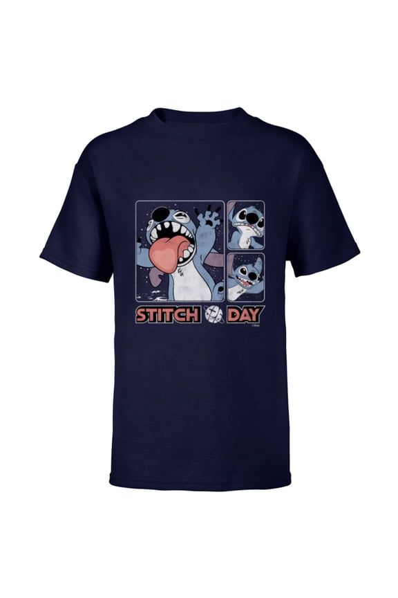 Lilo & Stitch 626 Stitch Day Silly Faces Distressed - Short Sleeve T-Shirt for Kids - Customized-Navy