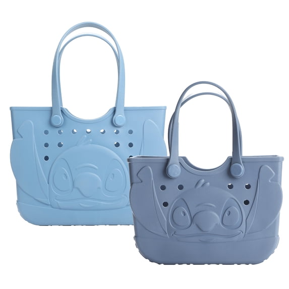 Disney Lilo & Stitch 2 Pack Tote Set- Medium 16.5" and Small 12.75" EVA Rubber Molded Gummy Tote Bag For Work, Sports, Pool, Beach
