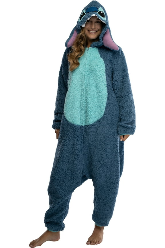 Disney Lilo & Stitch Adult Stitch Kigurumi Cosplay Costume Sherpa Union Suit Pajama Outfit