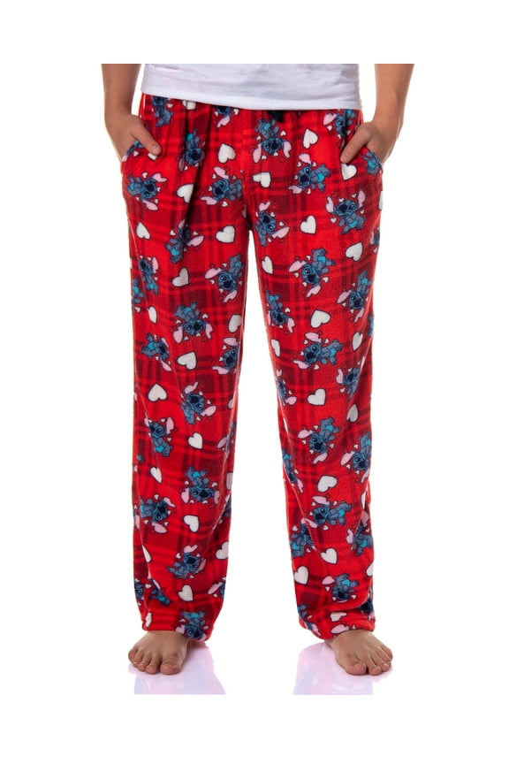 Disney Lilo & Stitch Adult Stitch Lovestruck Hearts Fleece Pajama Sleep Pants