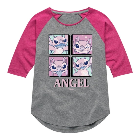 Disney - Lilo & Stitch - All The Expressions of Angel - Toddler & Youth Girls Raglan Graphic T-Shirt