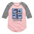 thumbnail image 1 of Disney - Lilo & Stitch - All The Expressions of Stitch - Toddler & Youth Girls Raglan Graphic T-Shirt, 1 of 5