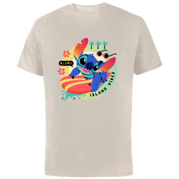 Disney Lilo & Stitch Aloha Island Vibes - Short Sleeve Cotton T-Shirt for Adults - Customized-Natural