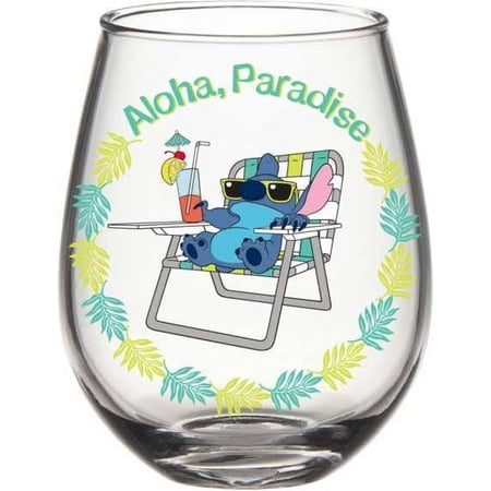 Disney Lilo & Stitch "Aloha, Paradise" Stemless Wine Glass | Holds 20 Ounces