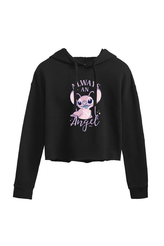 Disney - Lilo & Stitch - Always An Angel - Juniors Cropped Pullover Hoodie