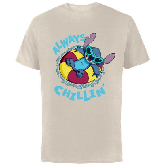 Disney Lilo & Stitch Always Chillin’ - Short Sleeve Cotton T-Shirt for Adults - Customized-Natural