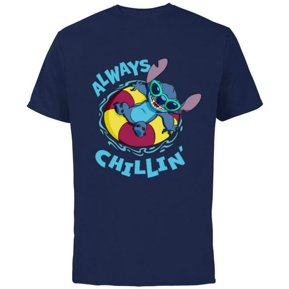 Disney Lilo & Stitch Always Chillin’ - Short Sleeve Cotton T-Shirt for Adults - Customized-Navy