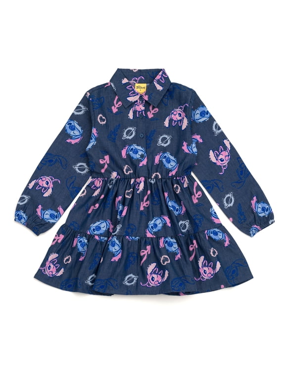 Lilo & Stitch Big Girls' Tiered Dress Navy Angel
