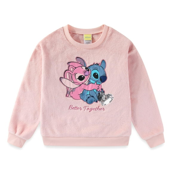 Disney Lilo & Stitch Angel Crewneck Wubby Pullover Sweatshirt (Girls), Sizes 7-12