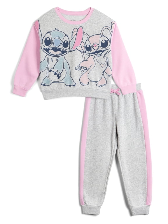 Lilo & Stitch Angel Fleece Pullover Sweatshirt and Jogger Pants Outfit Set Toddler to Big Kid