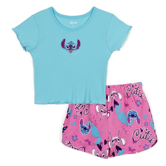 Disney Lilo & Stitch Angel Ribbed T-Shirt and French Terry Shorts Outfit Set Toddler to Big Kid