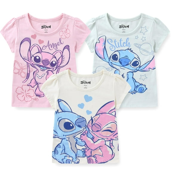 Disney Lilo & Stitch Angel Short Sleeve T-Shirt (Girls), 3 Pack, Sizes 4-16