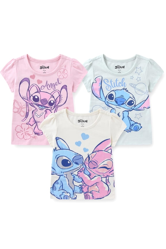 Lilo & Stitch Angel Short Sleeve T-Shirt (Girls), 3 Pack, Sizes 4-16