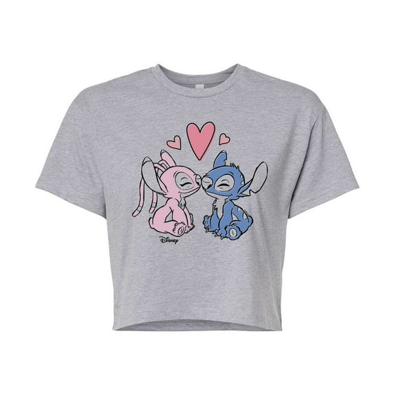 Disney - Lilo & Stitch - Angel & Stitch Share Kisses - Juniors Cropped Cotton Blend T-Shirt