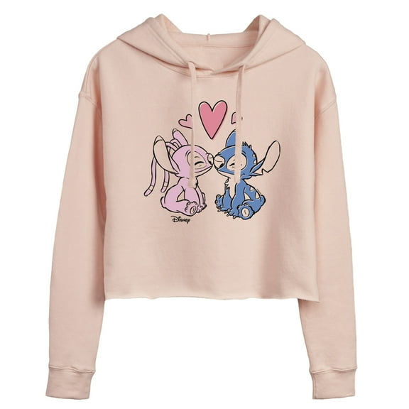 Disney - Lilo & Stitch - Angel & Stitch Share Kisses - Juniors Cropped Pullover Hoodie