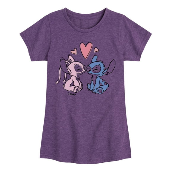 Disney - Lilo & Stitch - Angel & Stitch Share Kisses - Toddler & Youth Girls Short Sleeve Graphic T-Shirt