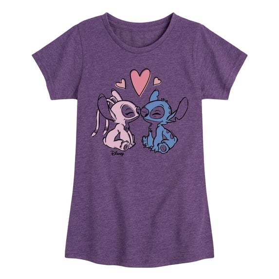 Disney - Lilo & Stitch - Angel & Stitch Share Kisses - Toddler & Youth Girls Short Sleeve Graphic T-Shirt