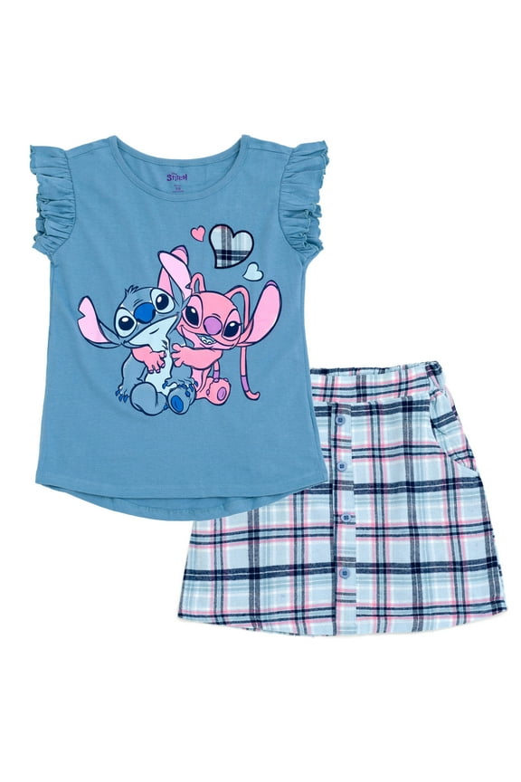 Disney Lilo & Stitch Angel T-Shirt and Skirt Plaid Toddler to Big Kid