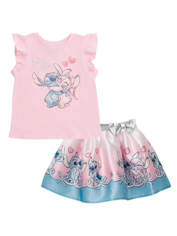 Lilo & Stitch Little Girls' 2-Piece Sleeveless Top and Skirt Set Pink Angel