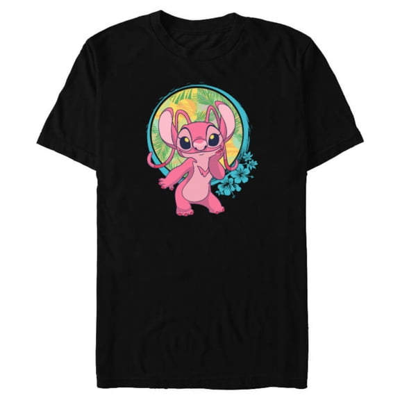 Disney Lilo & Stitch Angel Tropical Hawai’i Beach Vibes - Short Sleeve Blended T-Shirt for Adults - Customized-Black