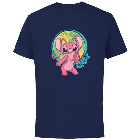 Disney Lilo & Stitch Angel Tropical Hawai’i Beach Vibes - Short Sleeve Cotton T-Shirt for Adults - Customized-Navy