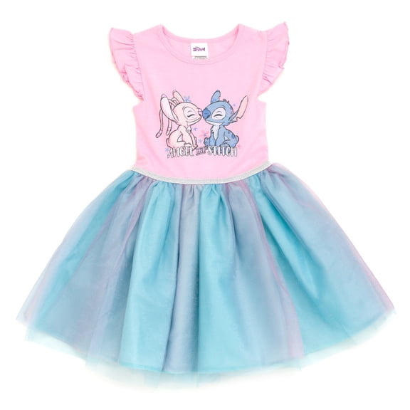 Disney Lilo & Stitch Little Girls' Short Sleeve Tutu Dress Pink Angel Stitch
