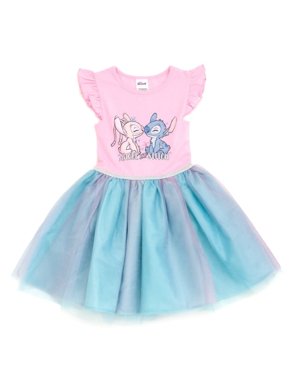 Lilo & Stitch Little Girls' Short Sleeve Tutu Dress Pink Angel Stitch