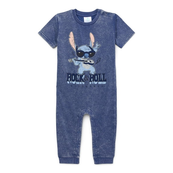 Disney Lilo & Stitch Baby Boys Graphic Mineral Washed Romper, Sizes 0/3 Months-24 Months