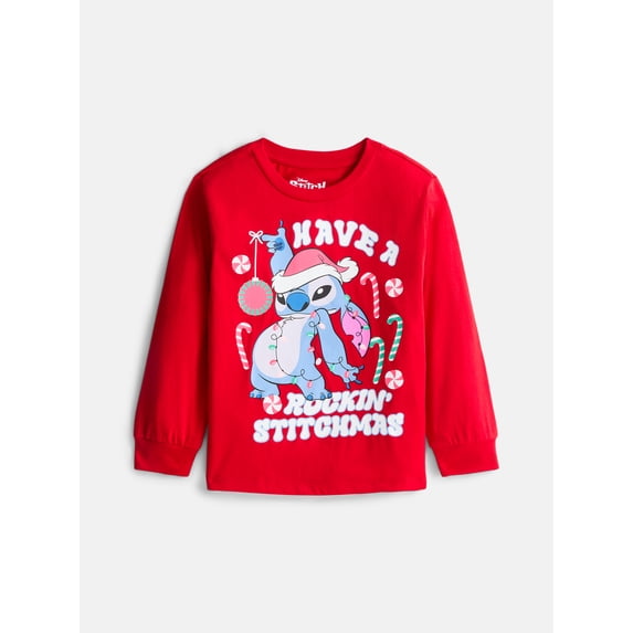 Disney Lilo & Stitch Baby Toddler Boys Holiday Graphic Tee with Long Sleeves, Sizes 12M-5T