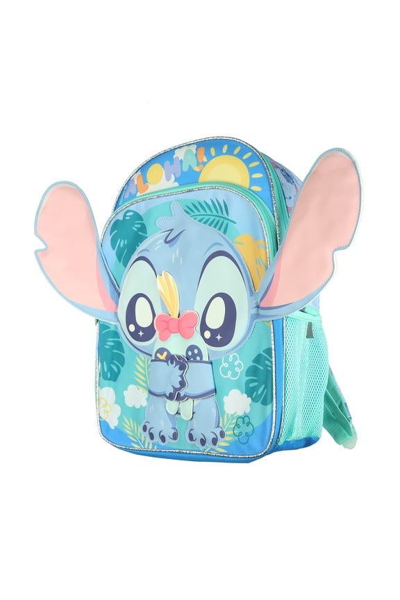 Disney Lilo & Stitch Backpack 16" 3D Character Applique Book Bag with Removable Scrump Coin Pouch