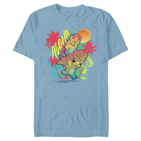 Disney Lilo & Stitch Beach Vibes Sunny Surfing Aloha - Short Sleeve Blended T-Shirt for Adults - Customized-Ocean Blue