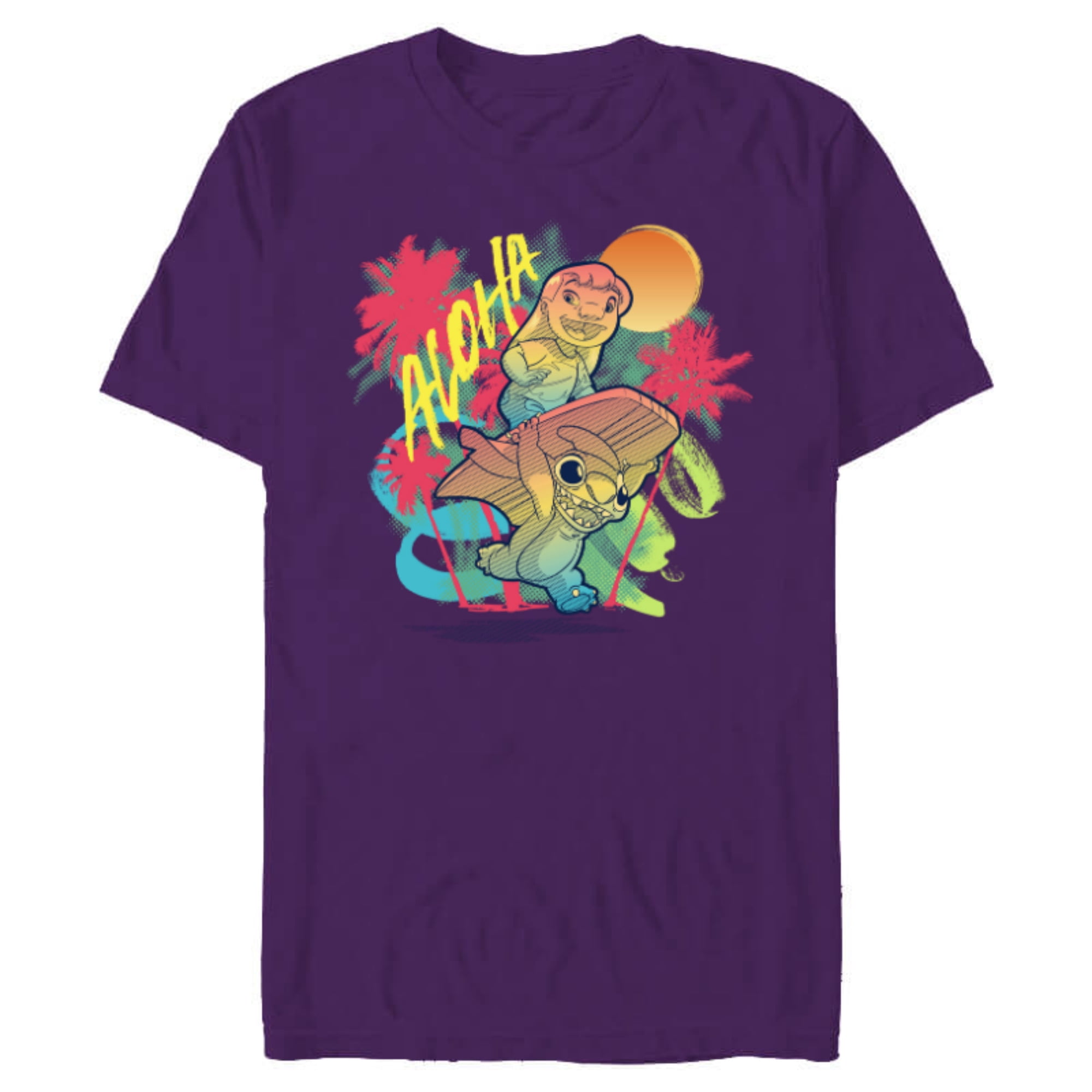 Disney Lilo & Stitch Beach Vibes Sunny Surfing Aloha - Short Sleeve Blended T-Shirt for Adults - Customized-Purple