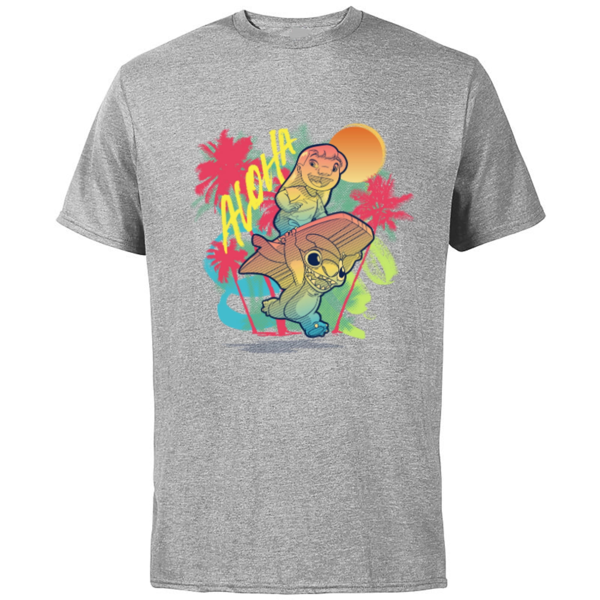 Disney Lilo & Stitch Beach Vibes Sunny Surfing Aloha - Short Sleeve Cotton T-Shirt for Adults - Customized-Athletic Heather