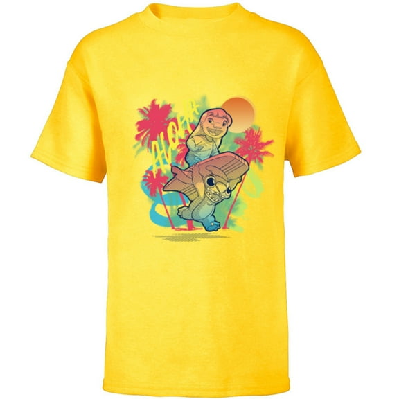 Disney Lilo & Stitch Beach Vibes Sunny Surfing Aloha - Short Sleeve T-Shirt for Kids - Customized-Yellow